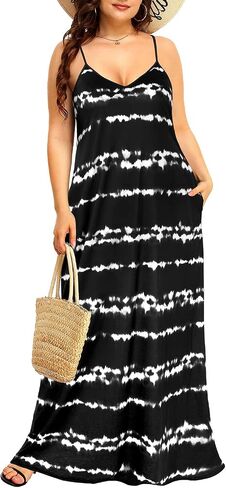 Pinup Fashion Women's Summer Maxi Dress Plus Size Sleeveless Spaghetti Strap Beach Long Dresses in Saudi Arabia
