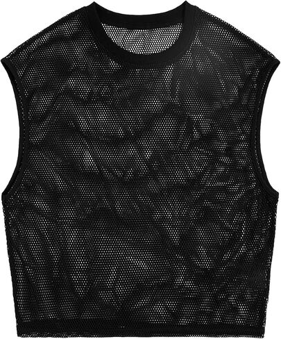Milumia Women's Fishnet Sheer Crew Neck Tank Top Sleeveless Shirt Tanks Streetwear in Saudi Arabia