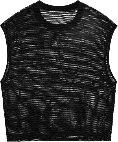 Milumia Women's Fishnet Sheer Crew Neck Tank Top Sleeveless Shirt Tanks Streetwear in Saudi Arabia
