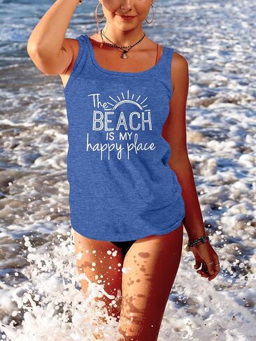 Women Vintage Beach Graphic Racerback Tank Top Summer Vacation Hawaiian Sunset Sun Sand Sleeveless Basic-Fit Shirt Cami in Saudi Arabia