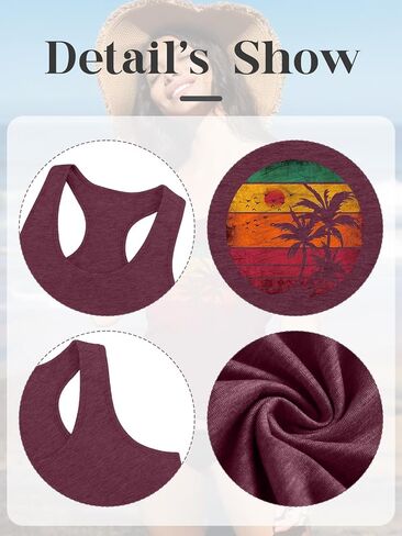 Women Vintage Beach Graphic Racerback Tank Top Summer Vacation Hawaiian Sunset Sun Sand Sleeveless Basic-Fit Shirt Cami in Saudi Arabia