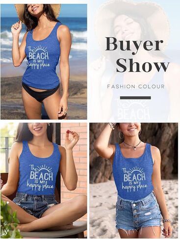 Women Vintage Beach Graphic Racerback Tank Top Summer Vacation Hawaiian Sunset Sun Sand Sleeveless Basic-Fit Shirt Cami in Saudi Arabia