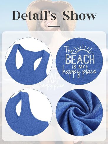 Women Vintage Beach Graphic Racerback Tank Top Summer Vacation Hawaiian Sunset Sun Sand Sleeveless Basic-Fit Shirt Cami in Saudi Arabia