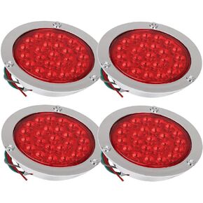 BLACKHORSE-RACING 2PCS 7" Round 17 LED Trailer Stop Turn Tail Brake Lights w/Clear Red Reflex Lens, Universal Fit Vehicles Truck BUS RV UTE UTV Rear Stop Turn Tail Brake Lights with DC 12V