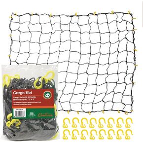 Automotive Large Bungee Cargo Net w 16 Durable Hooks - 7" Mesh Elastic Stretches to 7.5' x 5' - Compatible w All Pickup Truck Beds & Trailers - Heavy Duty, Weatherproof -Storage Made Easy