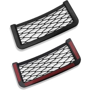 2 Pcs Black Seat Side Back Storage Net Bag, Universal Car Interior Accessories for Trunk Holder Pocket Organizer for Phones Charge, Car Storage Organizer, Net Bag Mesh Pocket, 7.5X 3 Inch