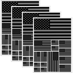 American Flag Sticker, 4 Pack Black American US Flag Stickers Decals for Car Helmet in Various Multiple Sizes, Waterproof Vinyl Materials for Car Bumper, Laptop, Skateboard, Tumblers etc.