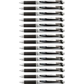 Pentel EnerGel RTX Deluxe Retractable Liquid Gel Pen, Fine .7mm Metal Tip, Black Ink, Silver Barrel (Bulk Lot of 15) (BL77-A)