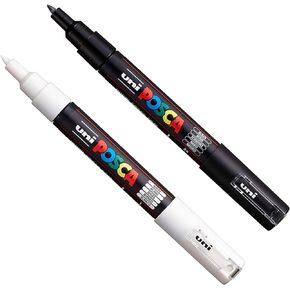 posca Authentic Marker Set, 2 White & Black Professional Grade Paint Markers with 1M Extra Fine Tip