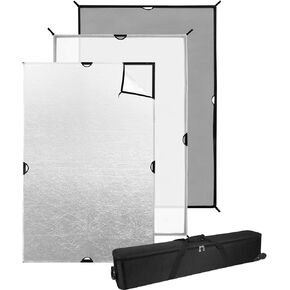 Westcott Scrim Jim Cine Video Kit (4' x 6') Heavy Duty Frame with Full Stop Diffusion, Silver/White Bounce Reflector, and Single Net Fabric - Includes Wheeled Case