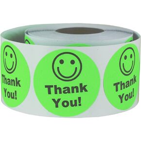 300 Smiley Face Thank You Stickers, Green - 1.5 inch, Round Circle Dot Smiley Happy Face Stickers/Thank You for Small Business/Teachers - 1 Roll