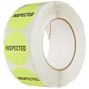 TapeCase INVLBL-027"Inspected" Inventory Control Label in Orange [Pack of 1000] - 2 in. Circular Label for Marking, Color Coding, Notating Inventory Items