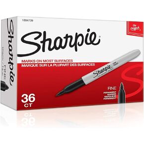 SHARPIE Permanent Markers, Fine Point, Black, (36 per Box)