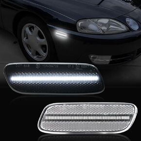 White LED Side Marker Light Assembly Replacement for 1992-2000 SC300 SC400, Front Fender Side Marker Lights Lamps, Smoked Lens