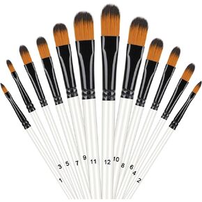 12 Pcs Filbert Paint Brush Set for Acrylic Painting, Flat Tip Watercolor Gouache Artist Brush Professional Painting Kits with Nylon Tips for Drawing Painting (Flat Tip)