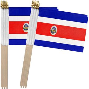 Costa Rica Stick Flag Costa Rican Small Mini Hand Held Flags,5x8 Inch,12 Pack