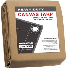 CARTMAN Finished Size 5x7 Feet Canvas Tarp with Rustproof Grommets, Heavy Duty Multipurpose Tarpaulin Cover for Canopy Tent, Roof, Camping, Woodpile