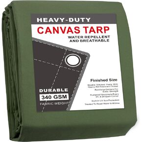 CARTMAN Finished Size 5x7 Feet Canvas Tarp with Rustproof Grommets, Heavy Duty Multipurpose Tarpaulin Cover for Canopy Tent, Roof, Camping, Woodpile