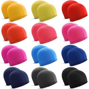 24 Pieces Elastic Swim Cap Bulk Comfortable Fabric Swimming Hat Elasticity Swimming Pool Cap Lightweight Bathing Caps for Women Men Kids Multi Color Unisex, Not Waterproof