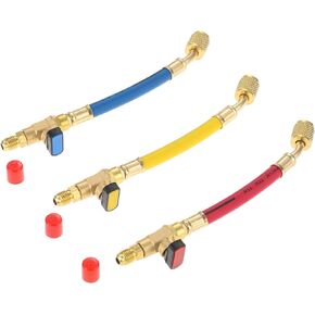 R134A R410A R12 R22 Refrigeration Charging Hose Set with Ball Valve, 1/4" SAE Thread AC HVAC Manifold Gauge Hose Kit with Ball Valve, AC HVAC Maintenance Kit - 3Pcs Color Coded Hoses 7" Length