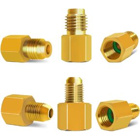 SourceTon 6 قطع محولات R134A، محول خزان تبريد نحاسي 6015 1/2 بوصة أنثى إلى 1/4 بوصة ذكر مضيئة ومحول مضخة تفريغ 6014 1/4 بوصة أنثى مضيئة إلى 1/2 بوصة ذكر in Kuwait