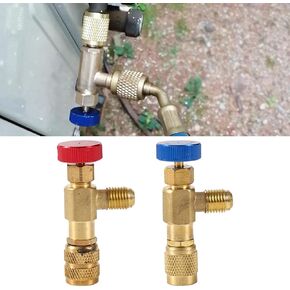 2 PCS Refrigerant Charging Valve, All Copper Material Air Conditioning Refrigerant Liquid Safety Valve, 1/4 Safety Adapter Flow Control Ball Valve for R22 Air Conditioner Manifold (Gold)