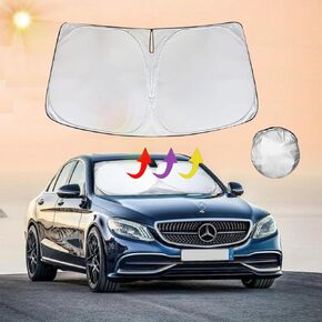 Windshield Sun Shade | Sunshade for Car Windshield | Foldable Front Windshield Sunshades | Automotive Interior Sun Protection Fits Small Sedans, Mini SUVs, & Hatchbacks (55x31 inches)