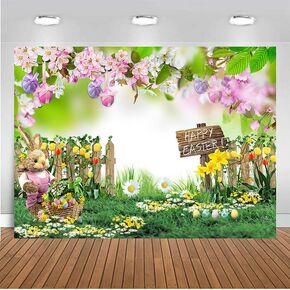 CHAIYA 7X5FT Easter Backdrop Spring Easter Photography Backdrop Easter Theme Backdrop Pink Floral Fence Background Easter Theme Parties Decoration Backdrop