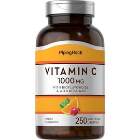 Piping Rock Vitamin C 1000mg | 250 Capsules | with Bioflavonoids and Rose HIPS | Non-GMO, Gluten Free Supplement