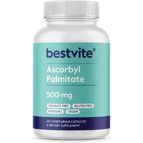BESTVITE Ascorbyl Palmitate 500mg (120 Vegetarian Capsules) - No Stearates - No Fillers - No Flow Agents