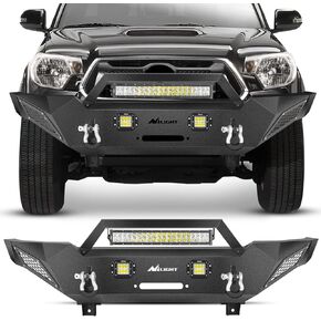 Nilight Front Bumper Full Width Solid Steel fit for 2005 2006 2007 2008 2009 2010 2011 2012 2013 2014 2015 Toyota Tacoma Pickup Truck Winch Plate Offroad 120W Light Bar 18w Pods, 2 Years Warranty