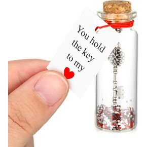 Anniversary Romantic Gift for Her You Hold The Key to My Heart Romantic Bottle, Tiny Glass Love Wish Jar Romantic Message with Bottle, Romantic Gifts for Anniversary (Retro Style), multi