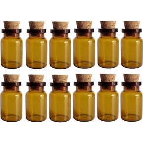 12PCS 5ML 0.2OZ Brown Empty Mini Glass Wish Bottles with Cork Stopper Message Jar Essential Oil Storage Holder Portable Refillable Durable Container for Arts Crafts Wedding Decoration Party