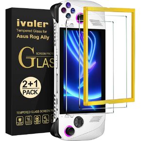 عبوتان من واقي الشاشة ivoler متوافق مع ASUS ROG Ally Gaming Handheld 7 بوصة 2023 مع أداة إطار المحاذاة، طبقة حماية من الزجاج المقسى - بدون فقاعات هواء - صلابة فائقة المقاومة 9H