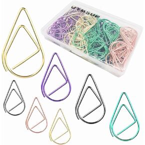 105PCS Paper Clips Assorted Sizes Multicolor, Cute Drop-Shaped Paper Clips Assorted Sizes Metal Colorful Colored Paper Clips Gold Paper Clips for Office Bookmark School (Assorted Sizes_105PCS)