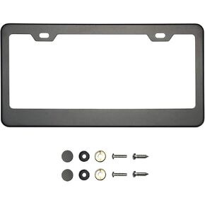 Matte Flat Black License Plate Frame T304 Stainless Steel + Metal Screw Caps