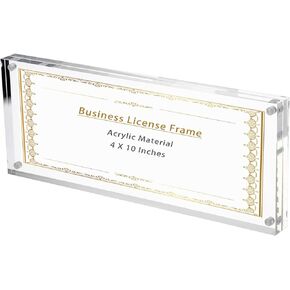 JUXYES Clear Acrylic Business License Frame Magnetic License Certificate Display Frame, Acrylic Sandwich Frames Frameless Panoramic Picture Frame Tabletop Magnetic Frames for Business License, 4x10