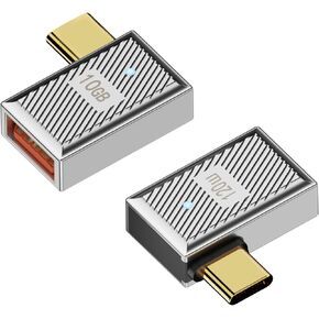 QIANRENON PD120W USB C Female to USB3.1 Female OTG Adapter Extender 10Gbps Type C Jack to USB3.1 Jack Fast Charging Data Connector Coupler,Zn Alloy/LED Light Audio/Video,Silvery,2Pcs