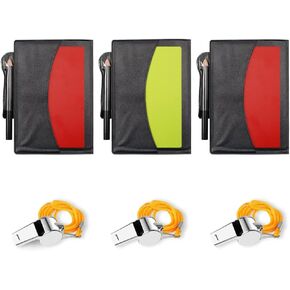 Soccer Referee Card Sets, Warning Referee Red and Yellow Cards and Metal Referee Whistle for Game Sports, Soccer Football Penalty Card Wallet