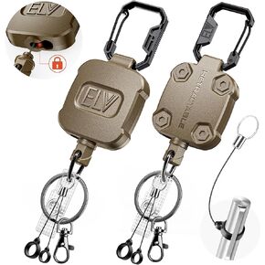 ELV 2 Pack Heavy Duty Retractable Keychain with Lock & Carabiner, Retractable ID Badge Holder Clip, Retractable Badge Reel