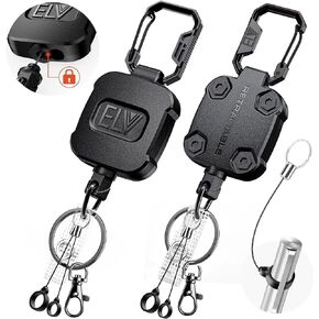 ELV 2 Pack Heavy Duty Retractable Keychain with Lock & Carabiner, Retractable ID Badge Holder Clip, Retractable Badge Reel