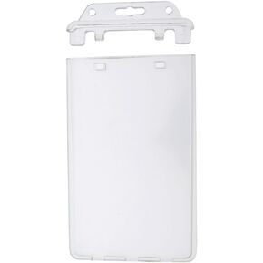 Permanent Locking Hard Plastic Badge Holder - Vertical Clear Heavy Duty Secure Case Holder for One or Two I'd Cards by Specialist ID