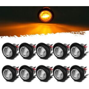 Partsam 10x 3/4" Clear Lens Amber Yellow Round Led Lights Trailer Marker High Low Brightness 3SMD, 3/4" Led Trailer Clearance, side Marker Lights, turn signal and running lamp