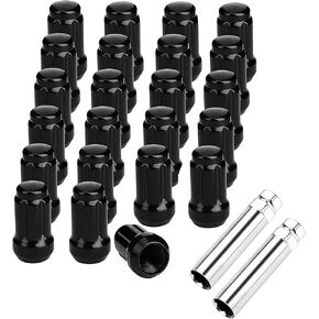 NPAUTO Wheel Lug Nuts 1/2'' x20 Thread, Conical Bulge Seat, Closed End Bulge Acorn Spline 1.38" Tall 3/4" Hex Fit for Wrangler, Ford Explorer F-150 Mustang, Impala, Dodge Dakota (Pack of 23+2, Black)