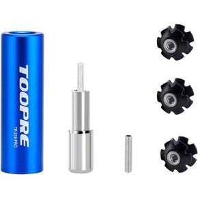 Bicycle Fork Star Nut Setting Installer, MTB Road Bike Star Nut Setting Tool with 2 Spare Special Screw and 3 Start Nuts, Silver/Blue（for 7/8",1",1-1/8"）