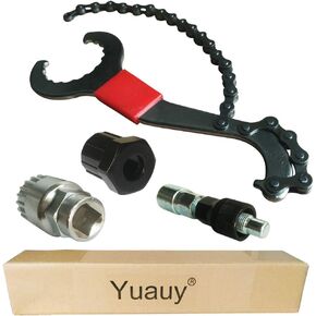 Bike Chain Whip 3 in 1 Sprocket Remover Wrench Bicycle Chain Flywheel Rotor Lockring Cassette Freewheel Removal Bracket Remover Crank Remover Repair Tools Kit Red