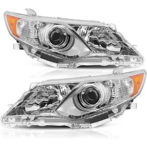 مجموعة المصابيح الأمامية متوافقة مع 12 2012 Camry 13 2013 Camry 14 2014 Camry 2012-2014 12-14 Toyota Camry L/LE/XLE/Hybrid LE XLE جانب الركاب والسائق (عاكس كهرماني لغطاء الكروم)