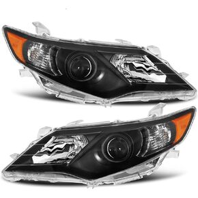 مجموعة المصابيح الأمامية متوافقة مع 12 2012 Camry 13 2013 Camry 14 2014 Camry 2012-2014 12-14 Toyota Camry L/LE/XLE/Hybrid LE XLE جانب الركاب والسائق (عاكس كهرماني لغطاء الكروم)