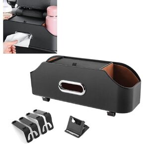 صندوق تخزين المقعد الخلفي لمسند رأس السيارة، صندوق مناديل منظم لمحرك السيارة الخلفي وصندوق تخزين مع حامل أكواب، صندوق تخزين متعدد الوظائف (أسود) in Kuwait