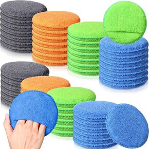 52 Pcs Microfiber Wax Applicator Pad 5" Diameter Soft Wax Pads for Car with Finger Pocket Cleaning Microfiber Polishing Pad Care Foam Sponge for Cars, Truck, Boat, Motorcycle, RV, 4 Colors